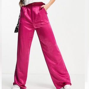 ASOS hot pink satin high waisted trouser